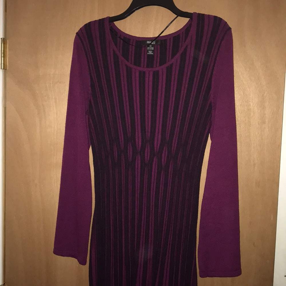 Dark purple and black sweater dress
